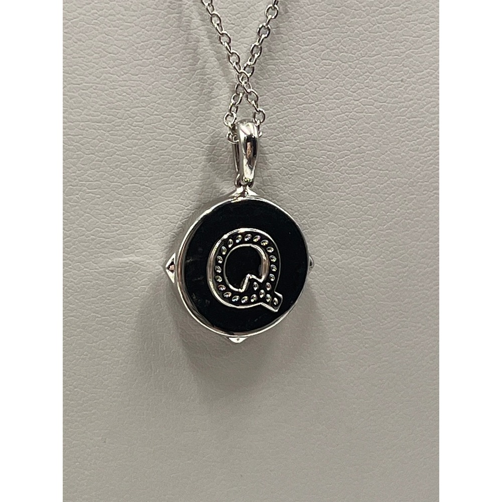 Kendra Scott Rhodium Black Mother of Pearl Letter Q Disc Reversible Pendant - Picture 9 of 12